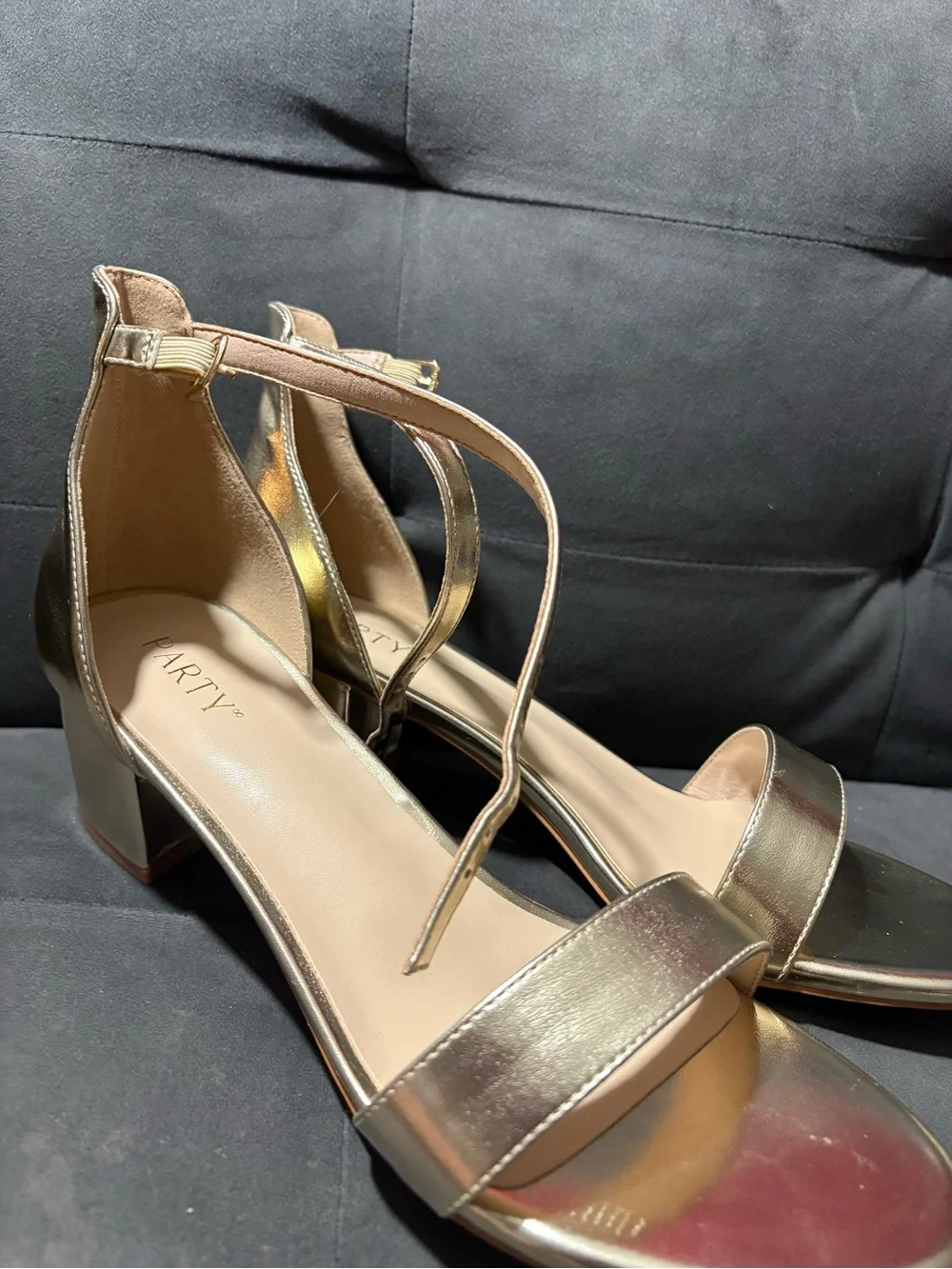 Party Ankle Strap Open Toe Low Chunky Heel Sandal Women's US 10 Golden church